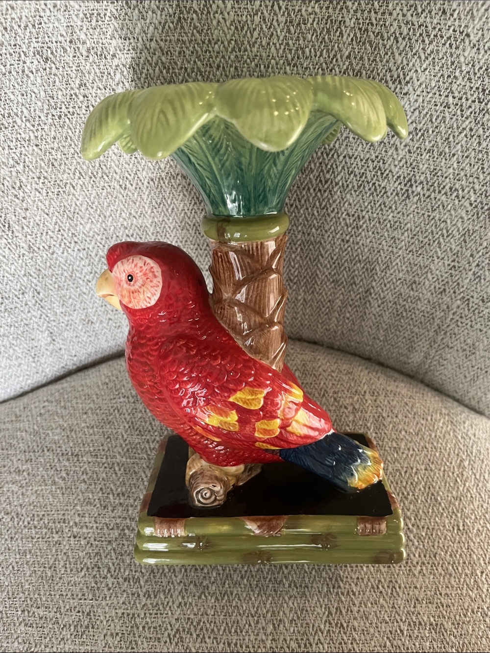 Raymond Waites vintage Amazon Series Red parrot palm tree pillar candle holder